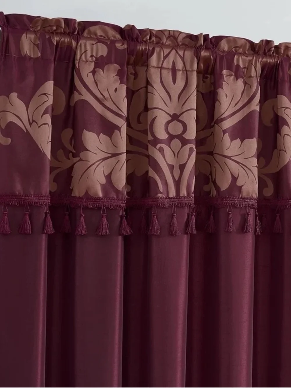 Elegant Damask Valance Blackout Curtain Panel in Burgundy